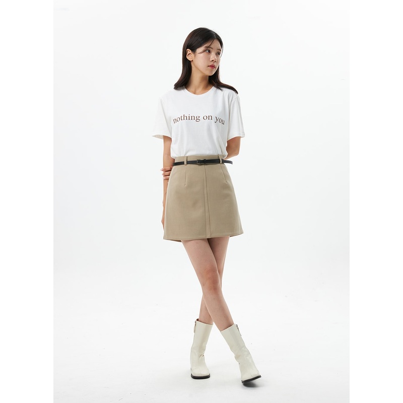 Buckle Mini Skirt OS325 Beige S/M