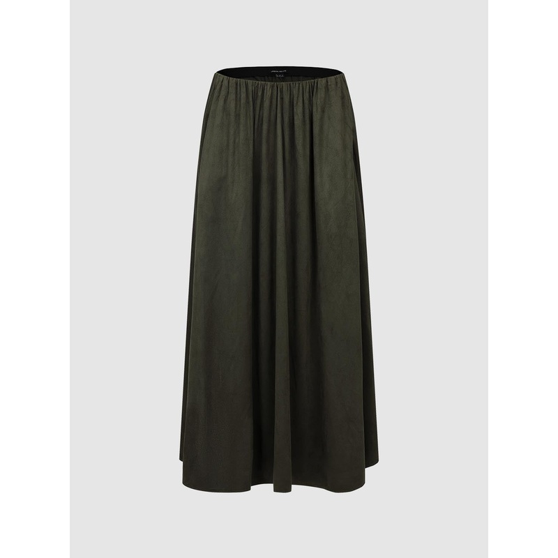 Crinkled A-Line Midi Skirts Green S