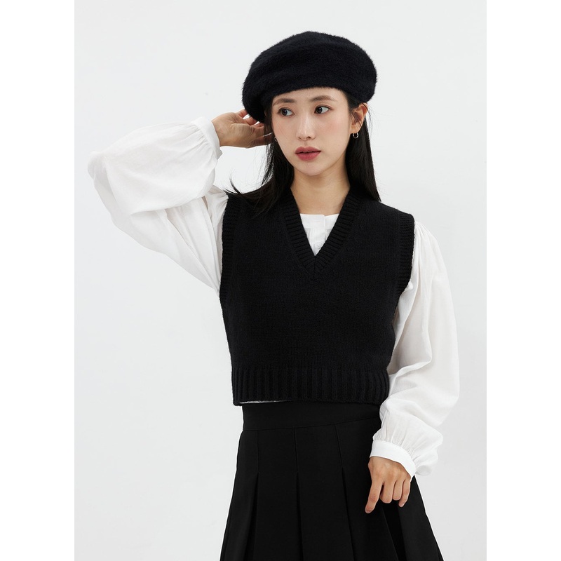 Cropped Knit Vest OS326 Black S/M