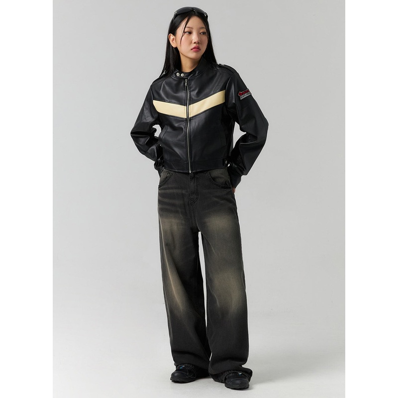 Dark Wash Wide Leg Jeans CS326 Black S