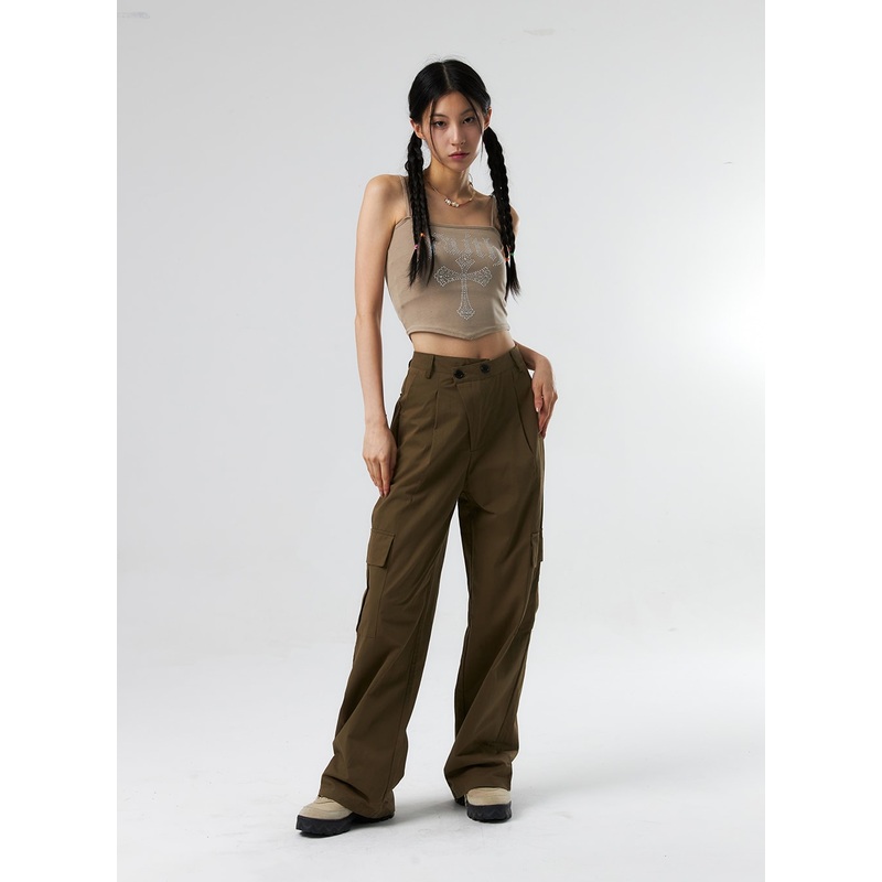 Diagonal Waist Cargo Pants IS322 Dark green S