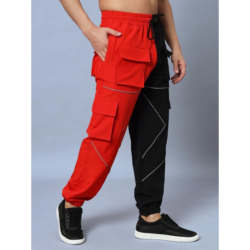 FRONTLINE REFLECTOR PARACHUTE CARGO PANTS RED BLACK XS