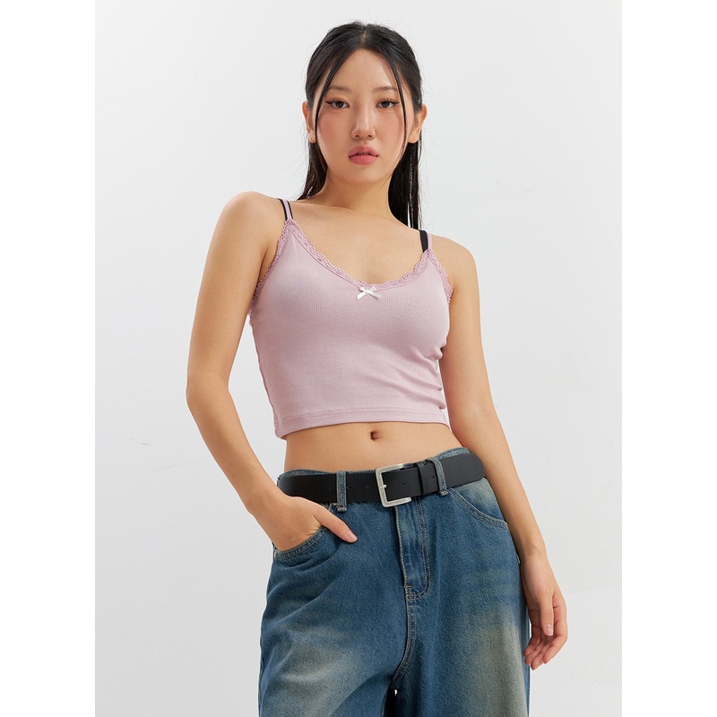 Lace and Front Ribbon Camisole CO304 Pink S/M