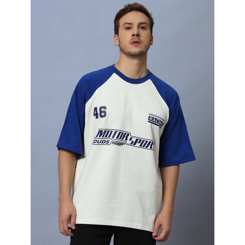 MOTOR SPORT RAGLAN OVERSIZED T-SHIRT OFF WHITE BLUE XS