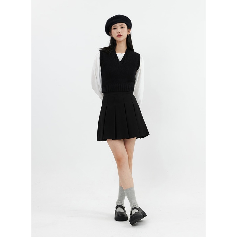 Pleated Mini Skirt OS326 Black S/M
