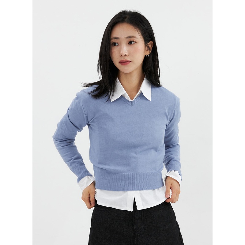 V-Neck Knit Sweater OO304 Light blue S/M