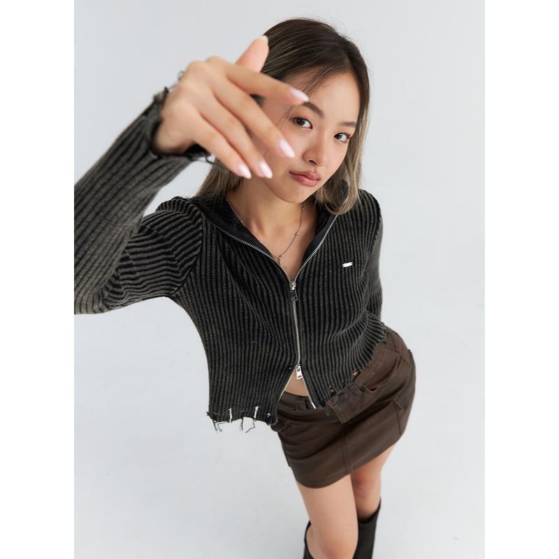 Vintage Rib Zip-Up Knit Sweater CO310 Dark gray S/M