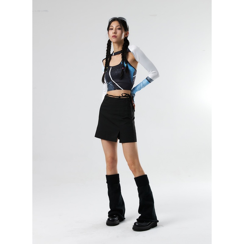 Waist Strap Mini Skirt IS327 Black S