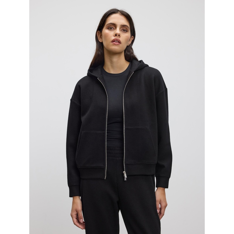 Womens Knitted Relaxed Zip Hoodie in Black XXS (4) Black