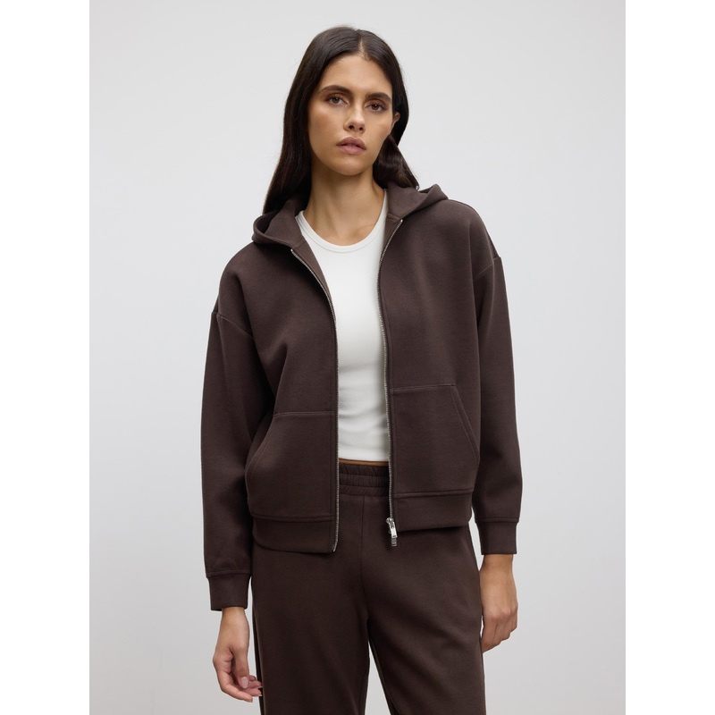 Womens Knitted Relaxed Zip Hoodie in Brown XXS Brown