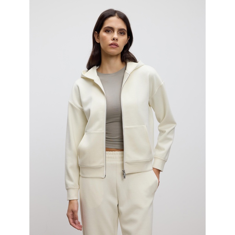 Womens Knitted Relaxed Zip Hoodie in Ecru XXS Ecru