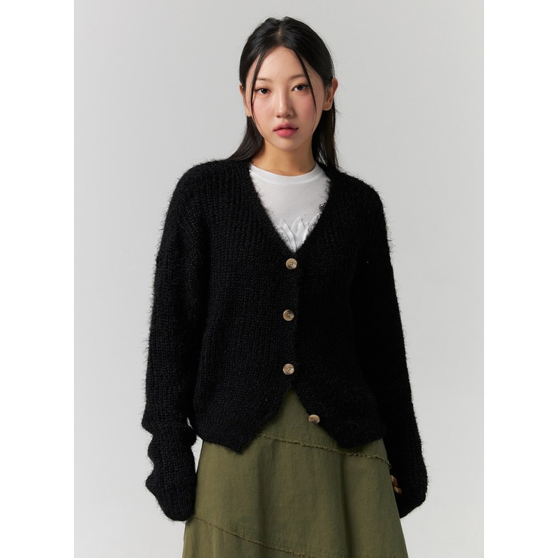 Fuzzy V-Neck Cardigan CS320 White M/L