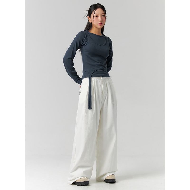 Pintuck Wide Fit Cotton Pants CS320 White S
