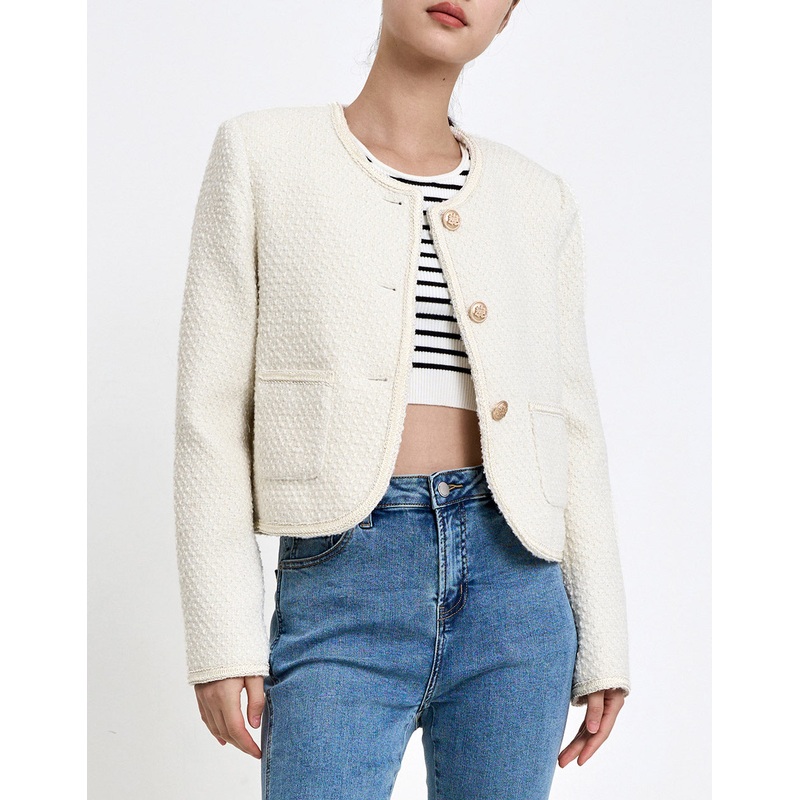 Buttoned Tweed Jacket White XS