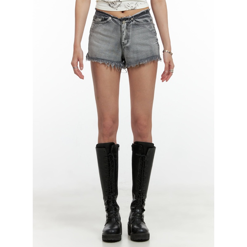 Distressed Washed Denim Shorts CL404 Gray S