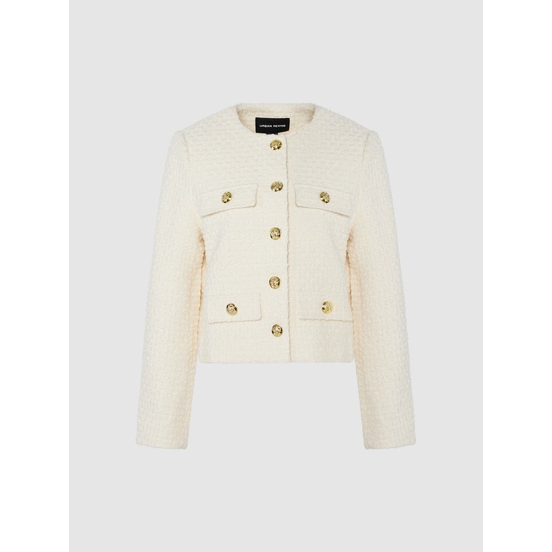 Multi-Pocket Tweed Jacket White XS