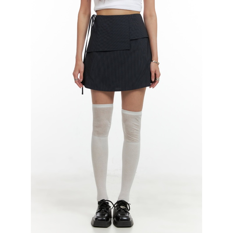 Ribboned Stripe Unbalanced Mini Skirt CL405 Dark blue S/M