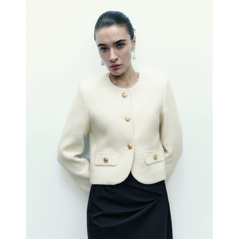 Tweed Jacket With Fake Pockets White XS