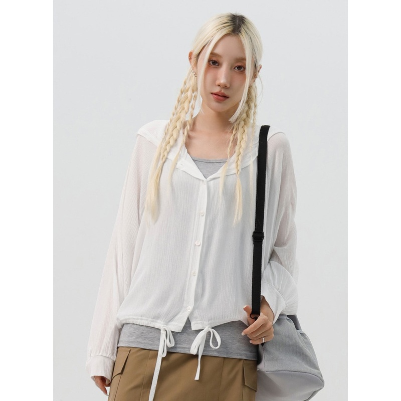 Buttoned Mesh Hoodie IS312 White S/M