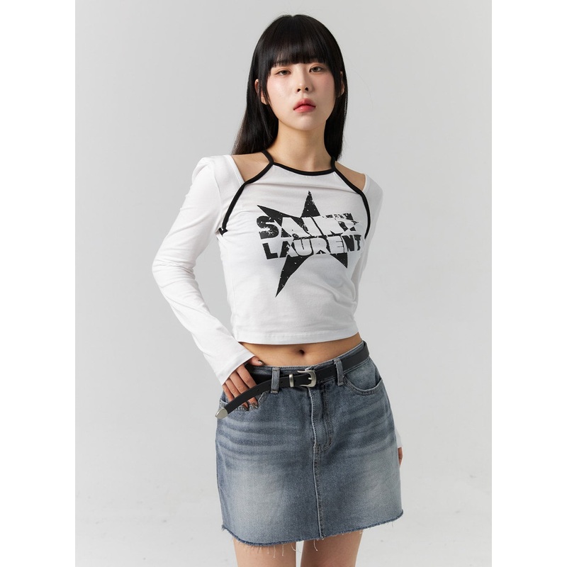 Graphic Cut-Out Crop Top CS314 White S/M