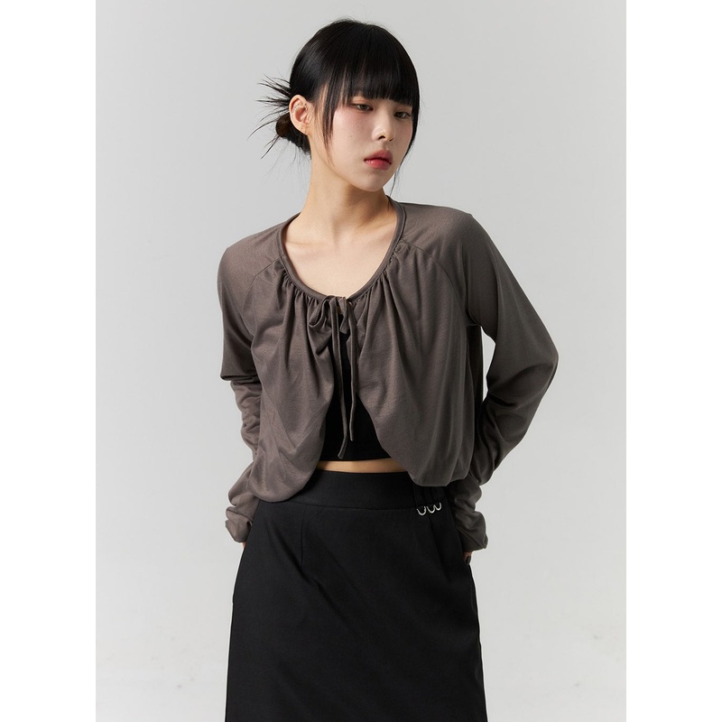 Ribbon Tie Bolero Cardigan CS318 Dark gray S/M