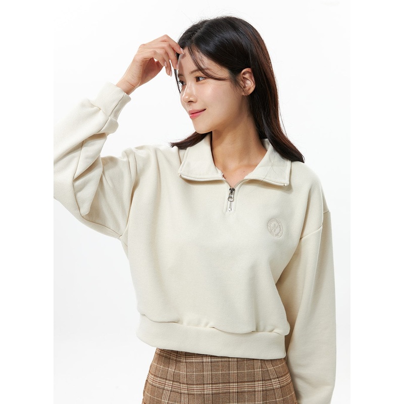 Wide Collar Half Zip Sweatshirt OS315 Light beige S/M