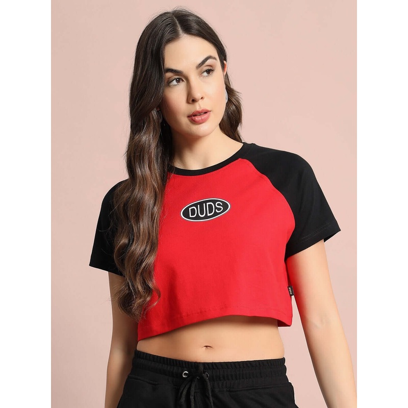 WOMEN CHALLENGER RAGLAN CROP-TOP RED BLACK XS