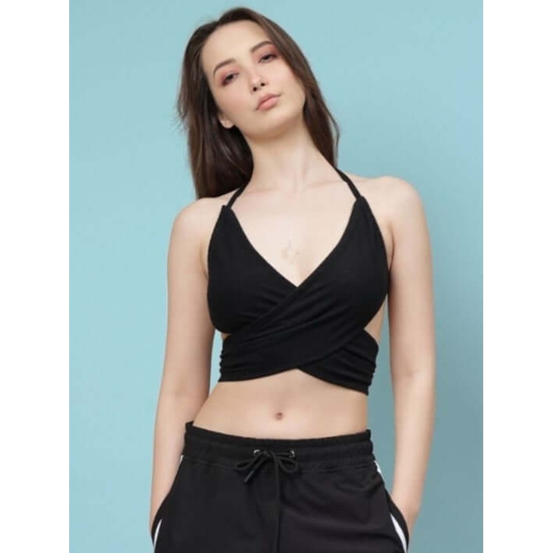 WOMEN’S XAVIER CRISS CROSS CROP-TOP BLACK XS