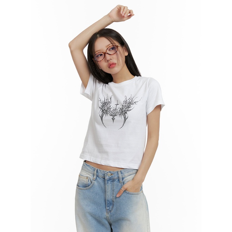 Graphic Crop Tee CU405 White S/M