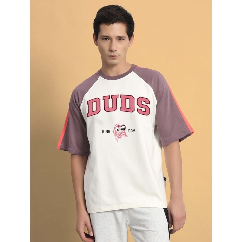 KINGDOM RAGLAN BLOCKED OVERSIZED T-SHIRT OFF WHITE VIOLET XS