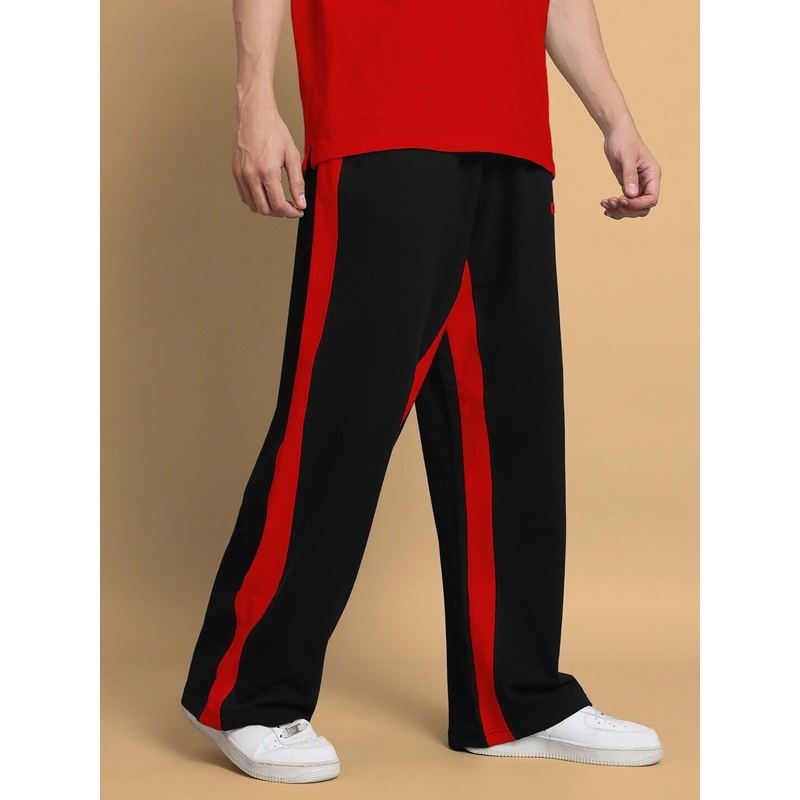 SIDE SEAM BAGGY JOGGERS BLACK RED XS