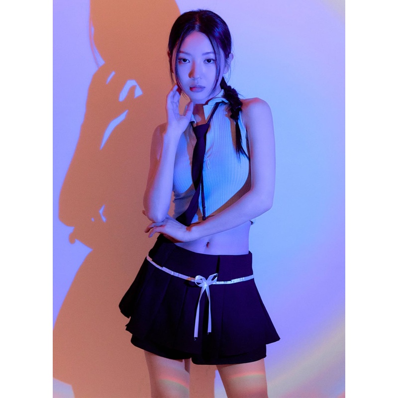 Sleeveless Collar Crop Tank Top OU404 Gray S/M