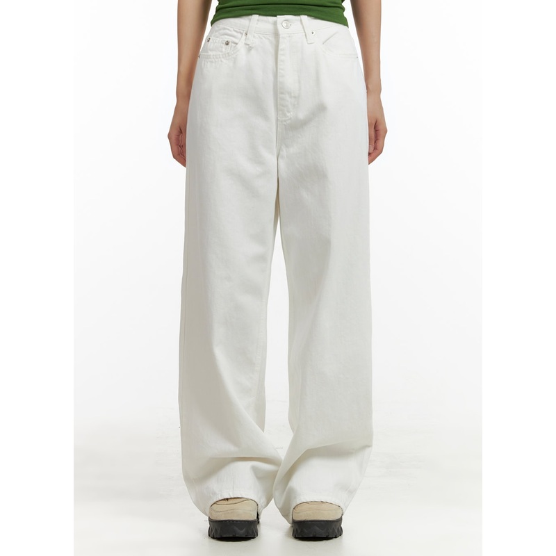 Wide Leg Cotton Trousers CU404 White S