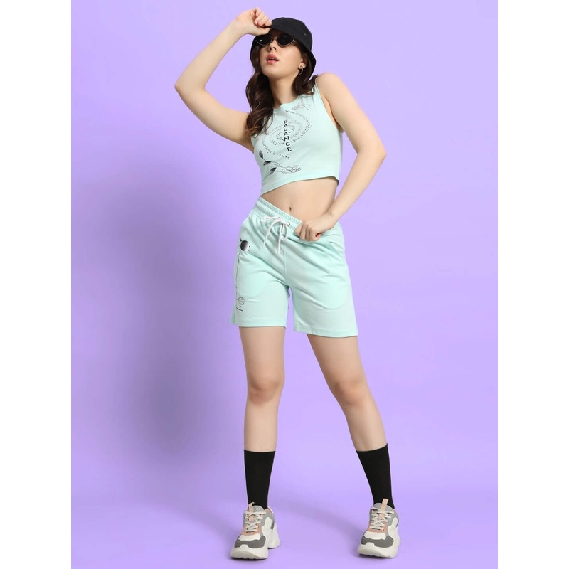 WOMEN BALANCE CO-ORD SET WITH PRINT SKY BLUE XS