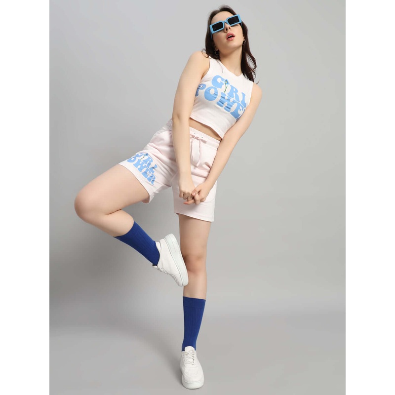 WOMEN GIRL POWER CO-ORD SET WITH PRINT BABY PINK XS