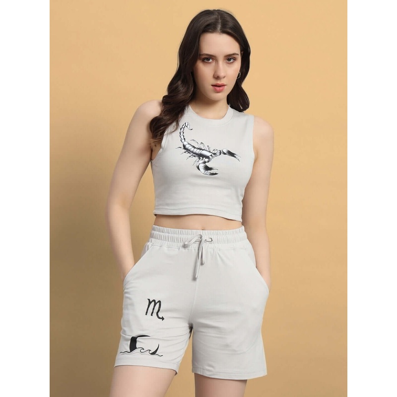 WOMEN SCORPIUS CO-ORD SET WITH PRINT GREY XS