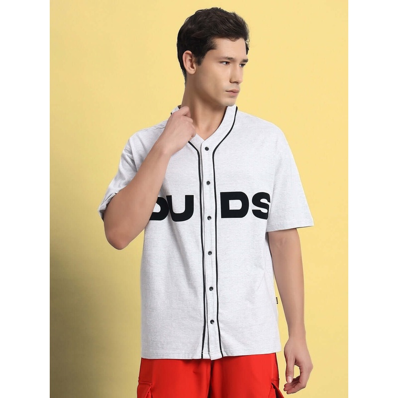 ZING RAGLAN OVERSIZE T-SHIRT MANDARIN COLLAR MELANGE GREY XS