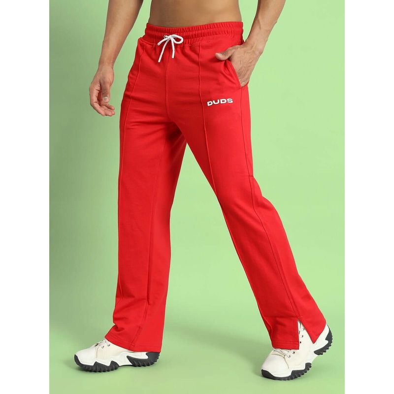 ZION SIDE SLIT COTTON JOGGERS RED XS