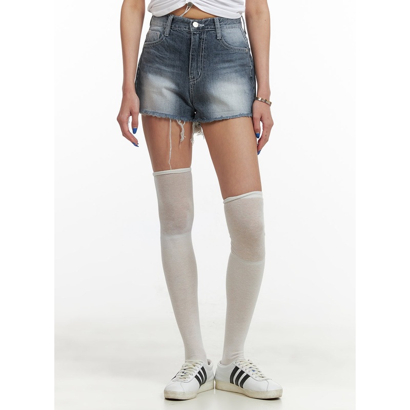 Destroyed Hem Denim Shorts CY431 Blue S