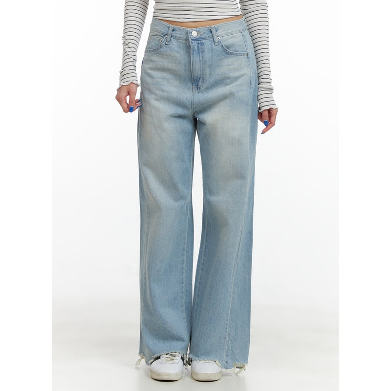 Destroyed Hem Loose Fit Straight Jeans CY431 Light blue S