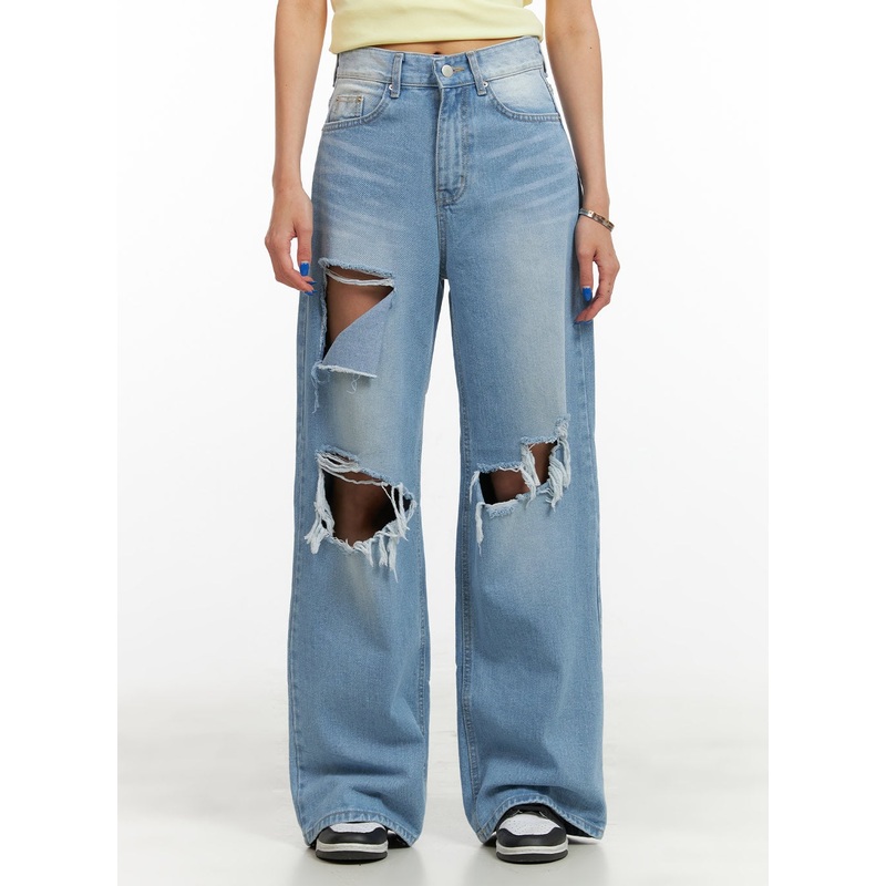 Ripped Baggy Jeans CY431 Blue S