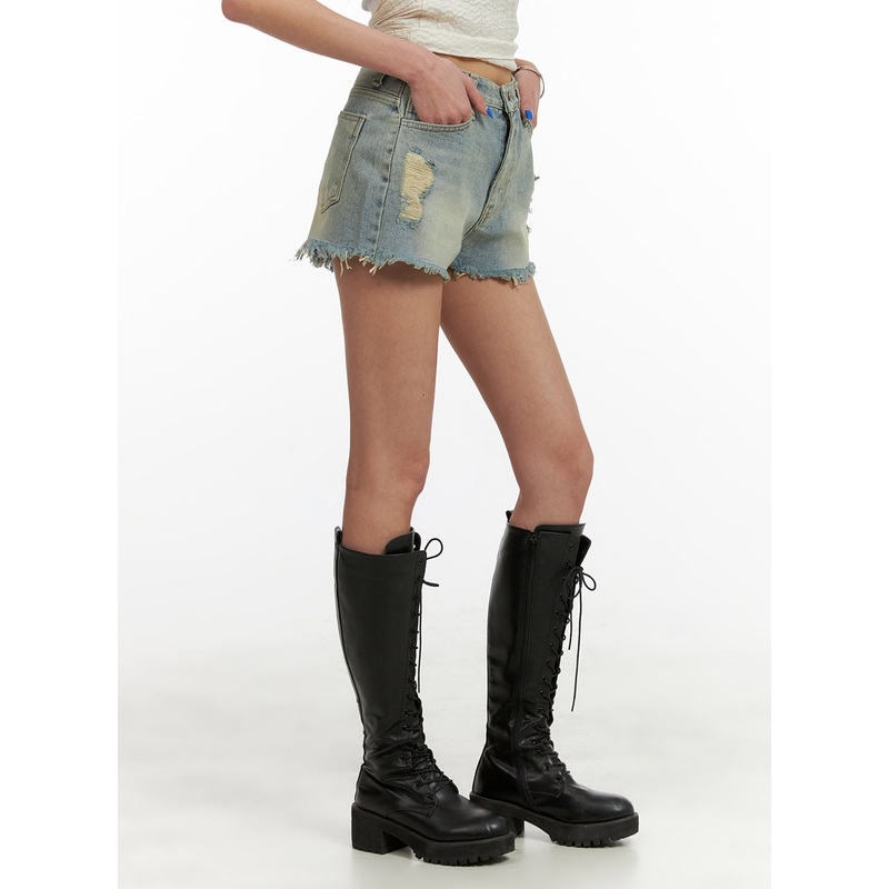 Vintage Ripped Denim Shorts CY431 Light blue S