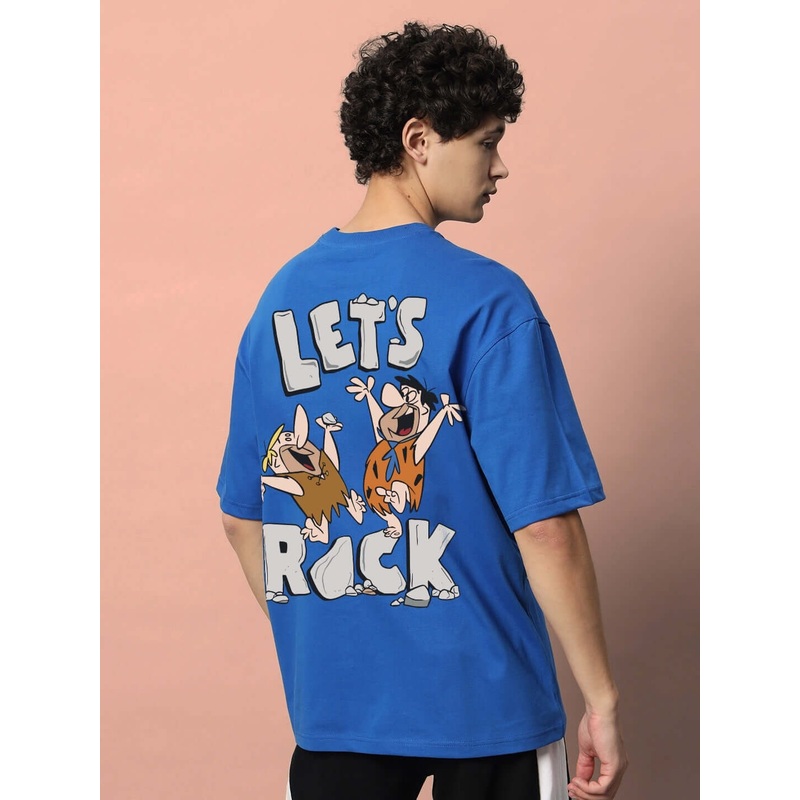 LETS ROCK OVER-SIZED T-SHIRT ROYAL BLUE XS