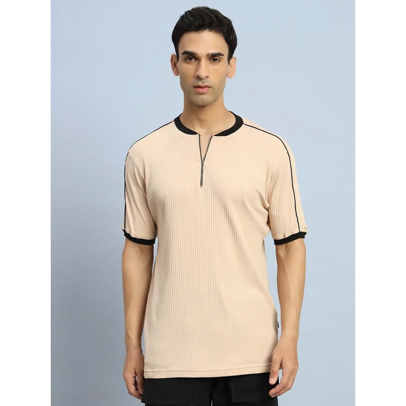 FILIPINO ZIPPER REGULAR FIT T-SHIRT BEIGE XS