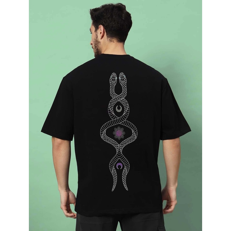 INTERTWINED SNAKE REFLECTOR OVER-SIZED T-SHIRT BLACK XS