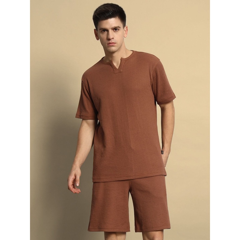 JAGGER WAFFLE CO-ORD SET BROWN XS