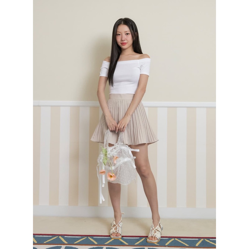 Solid Ruffle Hem Mini Skirt OY427 Beige S/M