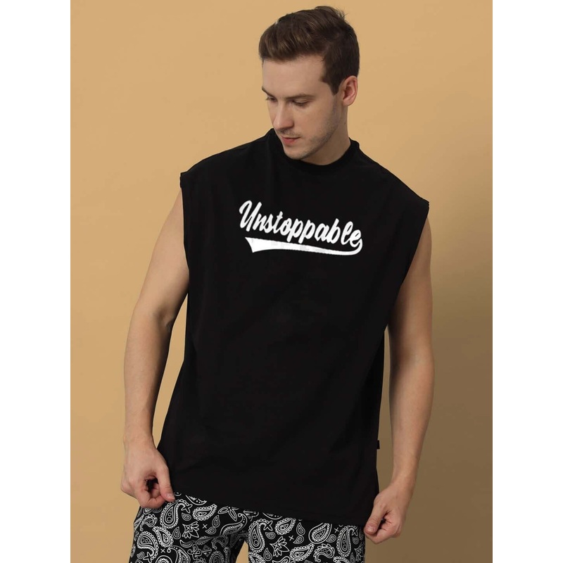 UNSTOPPABLE SLEEVE LESS GYM T-SHIRT BLACK XS
