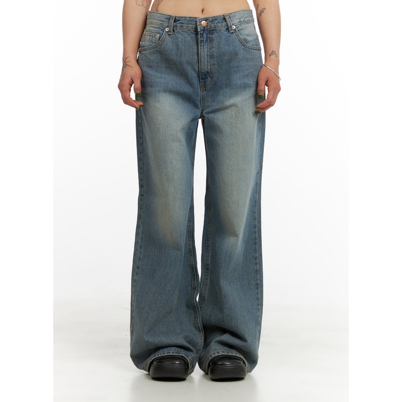 Wide Washed Denim Jeans CY429 Blue S