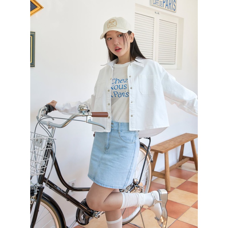Cotton Collar Crop Jacket OY424 White S/M